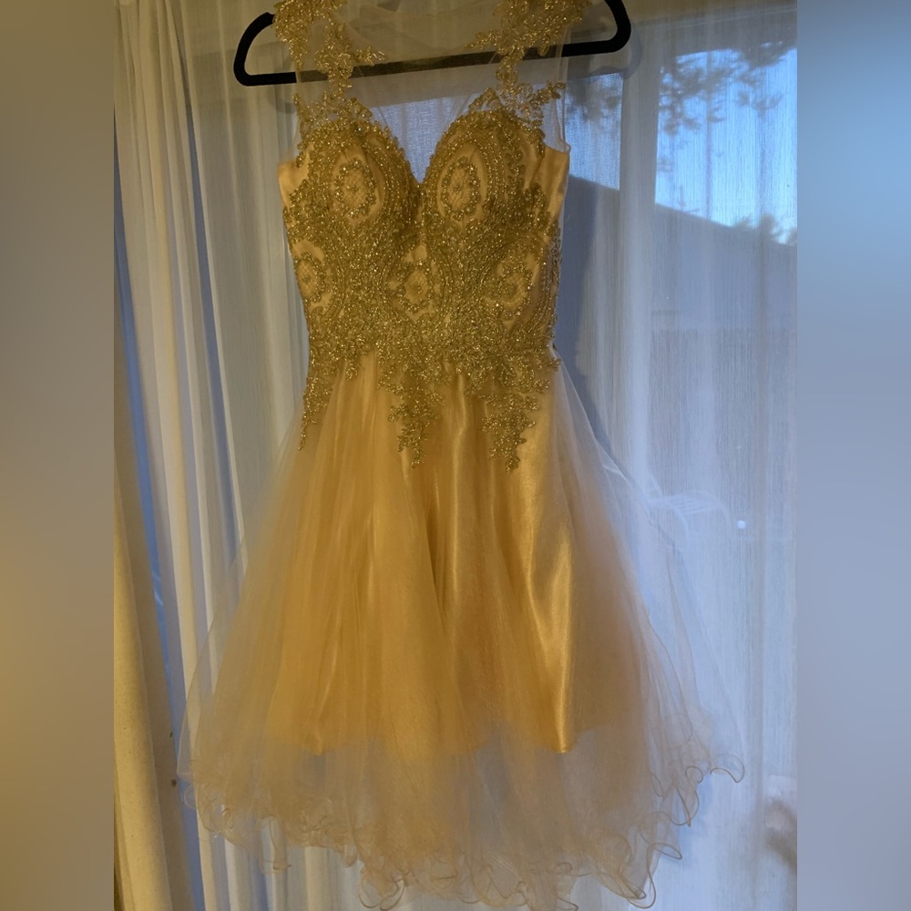 May queen couture gold beaded above knee dress 4